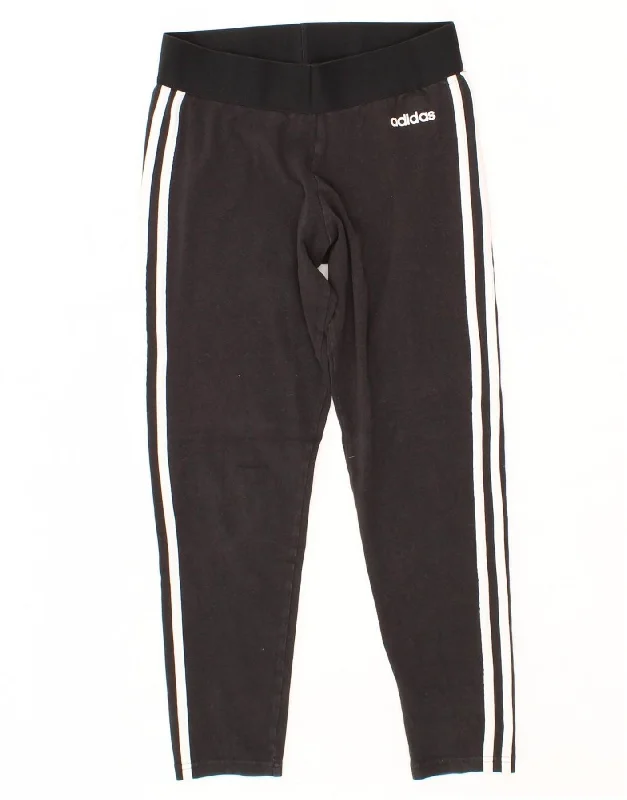 ADIDAS Womens Leggings UK 12 Medium Black Cotton Fashionable Embroidered Detail Leggings ADIDAS Womens Leggings UK 12 Medium Black Cotton Fashionable Embroidered Detail Leggings