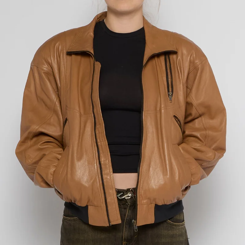 Leather Bomber Jacket - UK 12 Streetwear Crop Bomber