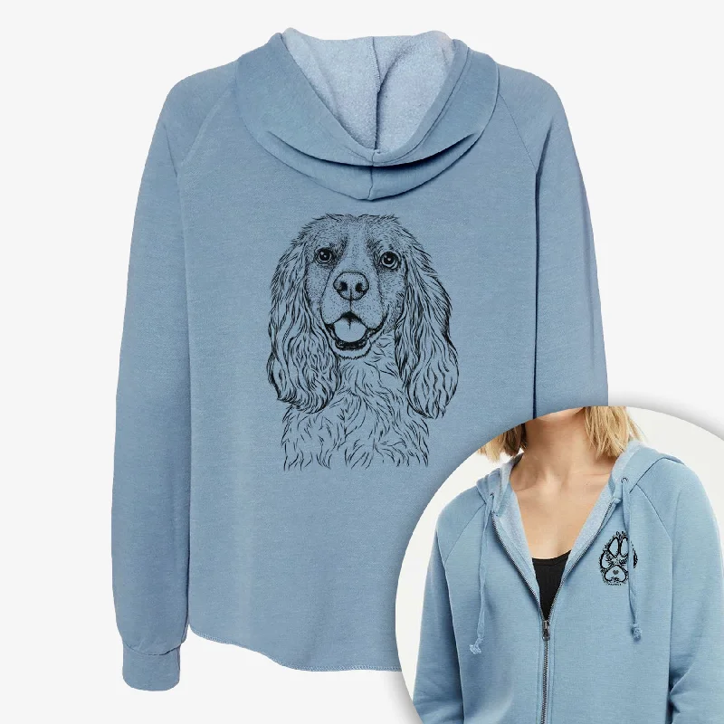 Perry the Cockalier - Women's Cali Wave Zip-Up Sweatshirt Hoodie with Patch Decorative Personalized