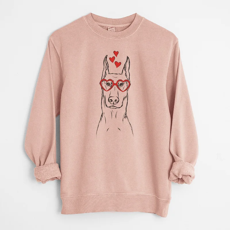 Valentine Ace the Doberman Pinscher - Unisex Pigment Dyed Crew Sweatshirt Hoodie with Elastic Cuffs Stretchable Comfortable