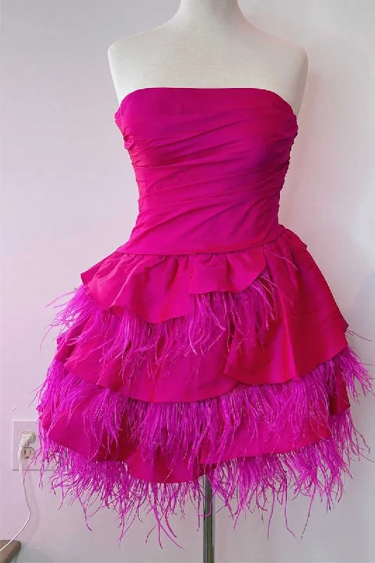 Magenta Strapless Multi-Tiered Mini Homecoming Dress gh1336 Bodycon Club Sequined