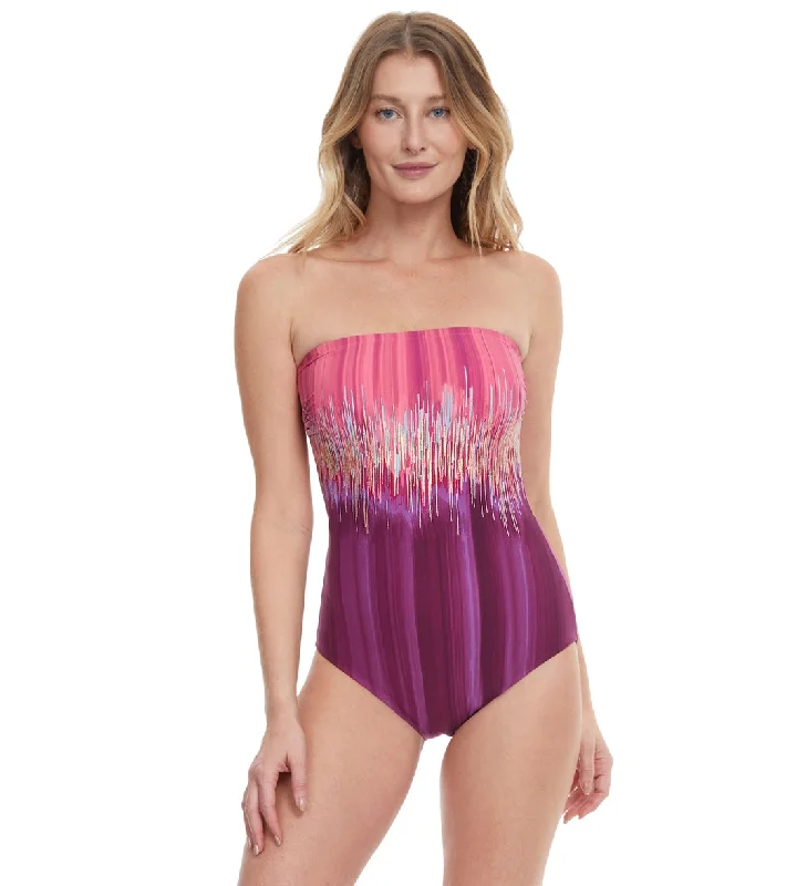 Gottex Women's Moroccan Sky Bandeau One Piece Swimsuit Multi Plum Lace Back Bikini